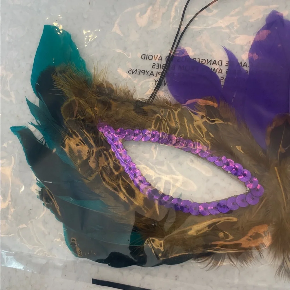 Feathered Masquerade Mask Purple Sequins masquerade Halloween Mardi Gras theater